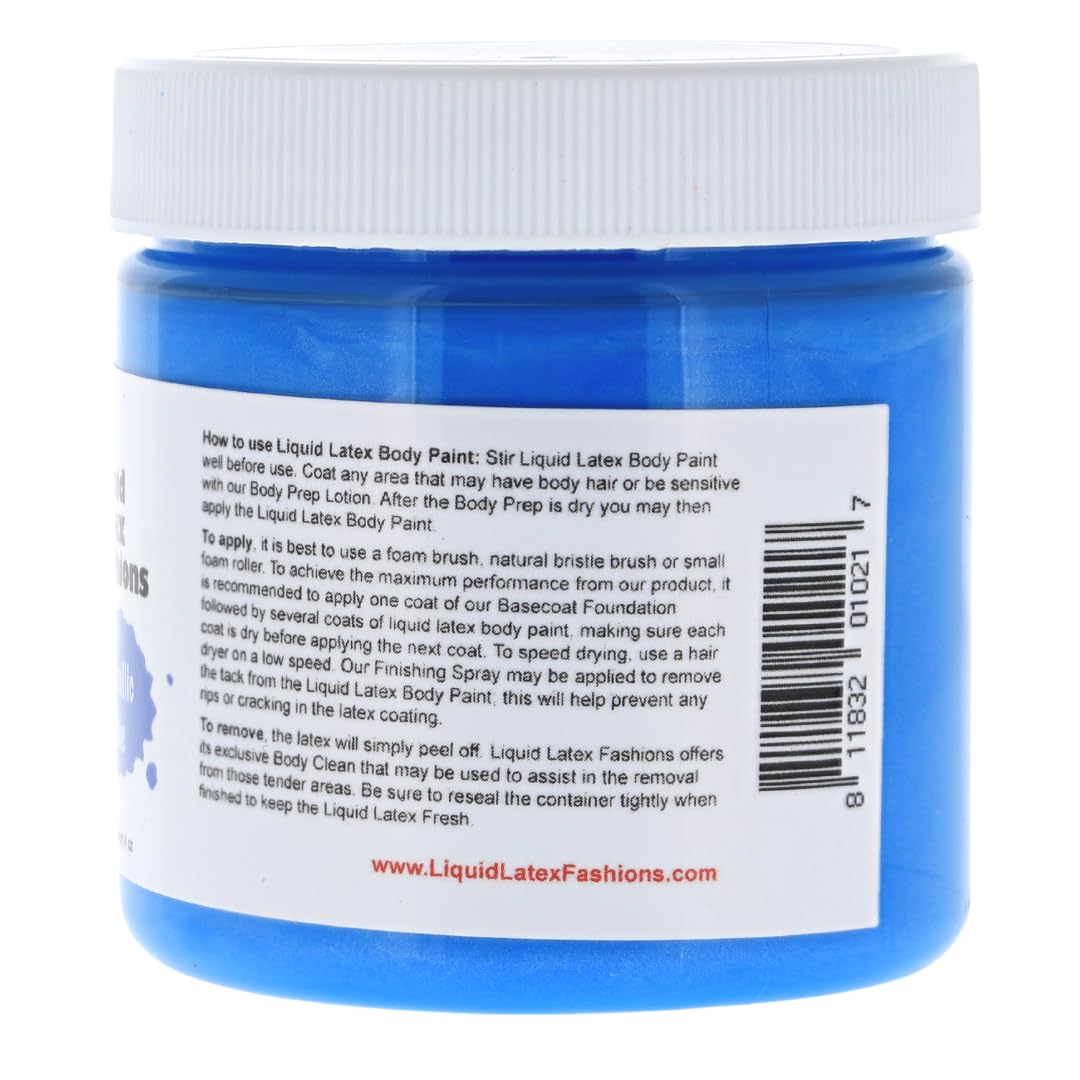 Metallic Blue 4 Oz - Liquid Latex Face and Body Paint, Skin Safe, Non-Toxic, Easy to Apply - Perfect for Costume and Body Painting, Creates Shimmery Beauty & Personal Care Liquid Latex Fashions