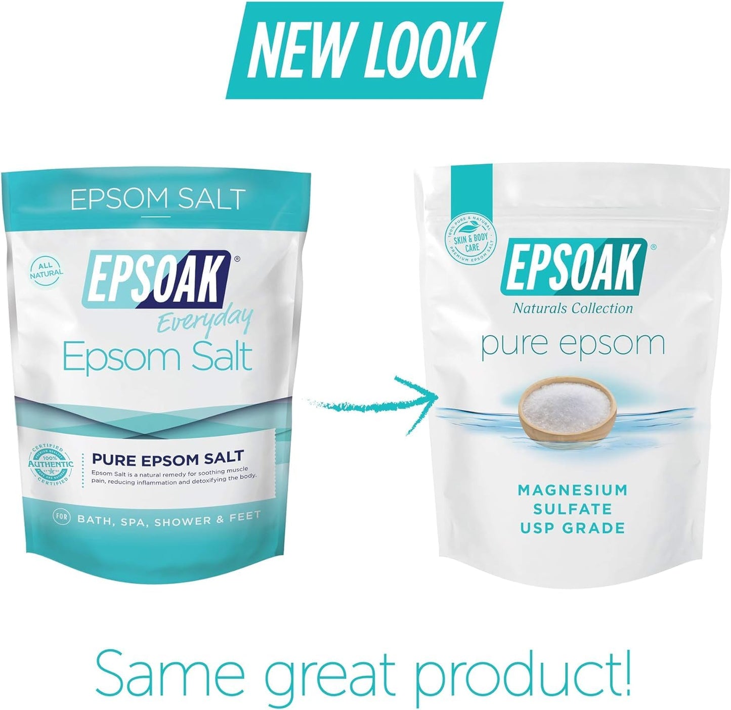 Epsoak Epsom Salt 5 lb. Magnesium Sulfate USP. Resealable Epsom Salt Bag Unscented, Made in The USA, Cruelty-Free Certified Beauty and Personal Care Epsoak