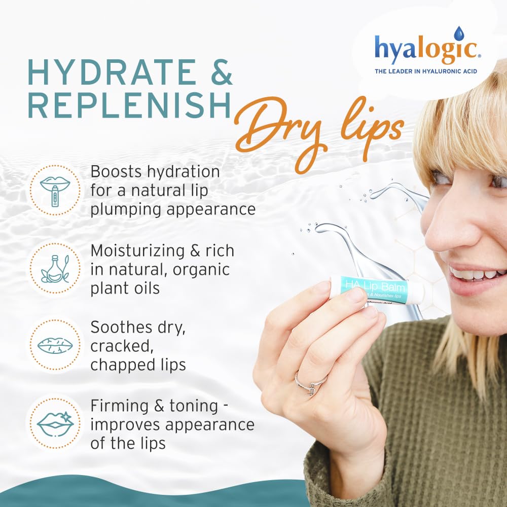 Hyalogic HA Lip Balm - Hyaluronic Acid & Organic, Natural Coconut Oil - Soothes Dry, Chapped Lips - Plumping, Moisturizing & Nourishing - Unflavored Beauty and Personal Care Hyalogic