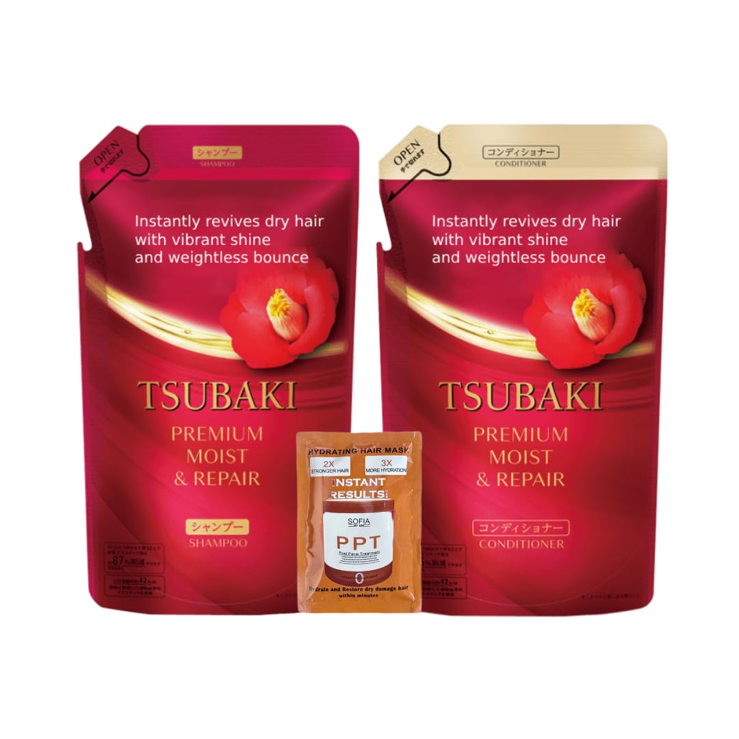 Bundle Moist Repair Tsubakii Shampoo and Conditioner Refill Set - Camellia Oil - Moisturizes, Protects Dry Damaged Hair, 300ml+300g Beauty & Personal Care SOFIA BY ODE