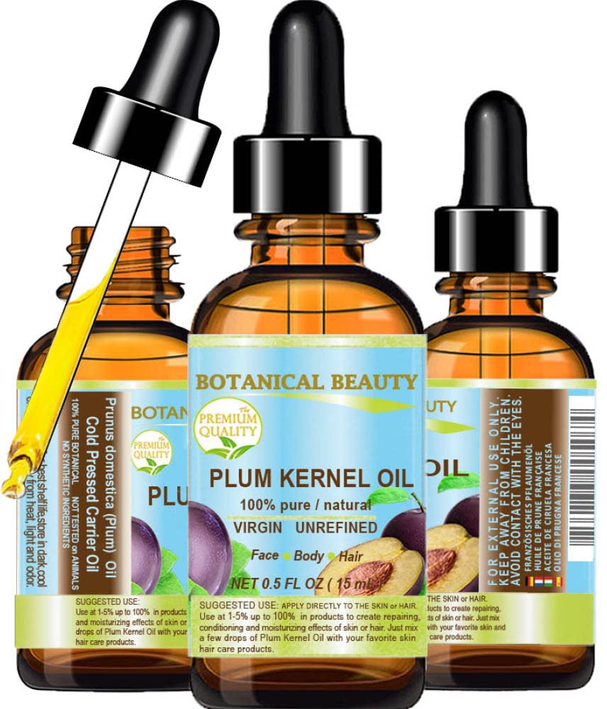 Botanical Beauty French PLUM KERNEL OIL 100% Pure Natural Virgin Unrefined Cold Pressed Carrier Oil 0.5 oz- 15 ml for Face, Skin, Hair, Lips, Nails Beauty & Personal Care Botanical Beauty