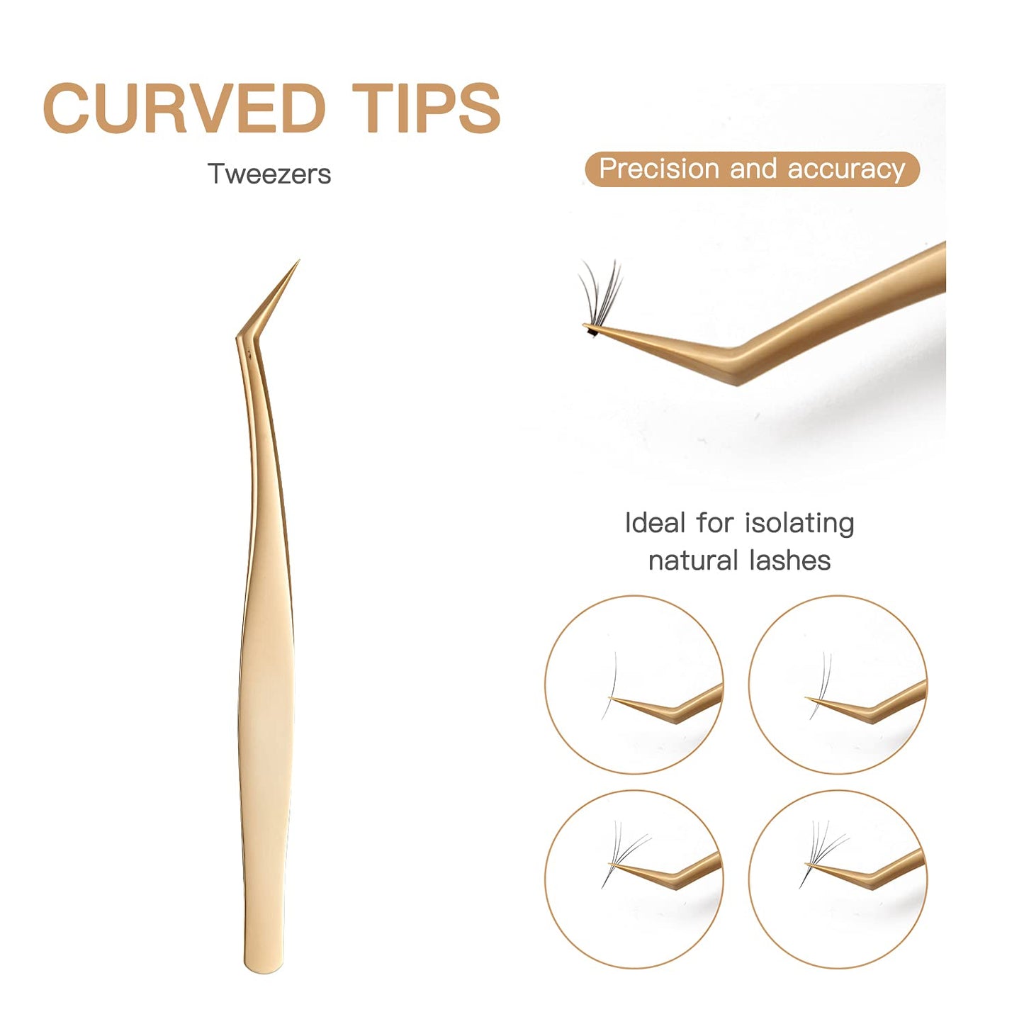 Eyelash Extension Tweezers, 3-Pack,Professional Stainless Steel Tweezers for Volume Lashes, Straight and Curved Tips for 3D-6D,Golden Beauty and Personal Care MEIFUKA