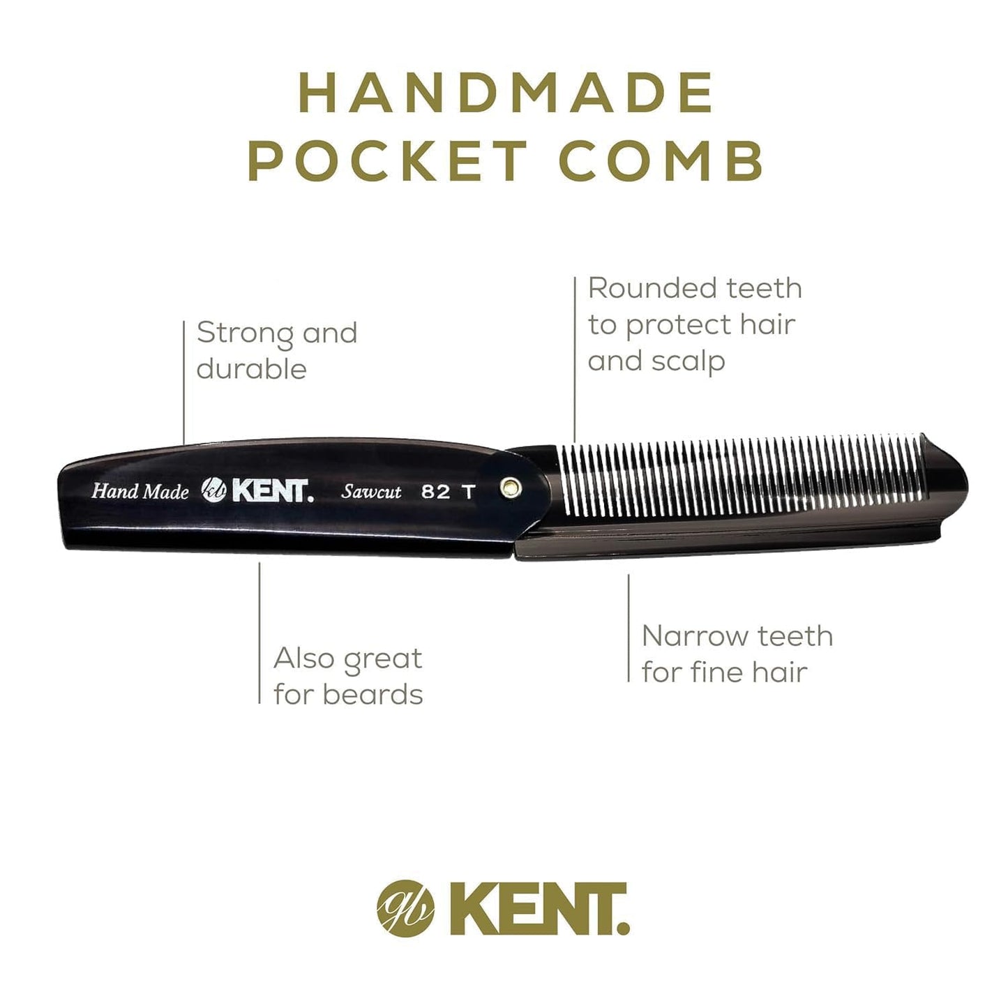 Kent Set Men's Hair Pocket Combs, 81T X-Small, OT All Fine Tooth, 82T Fine Tooth Folding Comb. Best Hair, Beard and Mustache Grooming Kit for Travel Beauty and Personal Care KENT