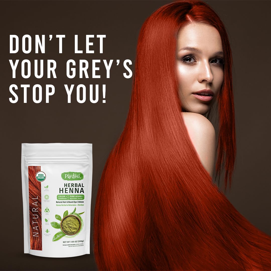 Pardesi Organic Henna Natural 200g - Natural Hair Color & Conditioning Treatment | Halal, Non-GMO, Vegan | Chemical-Free Beauty & Personal Care PARDESI