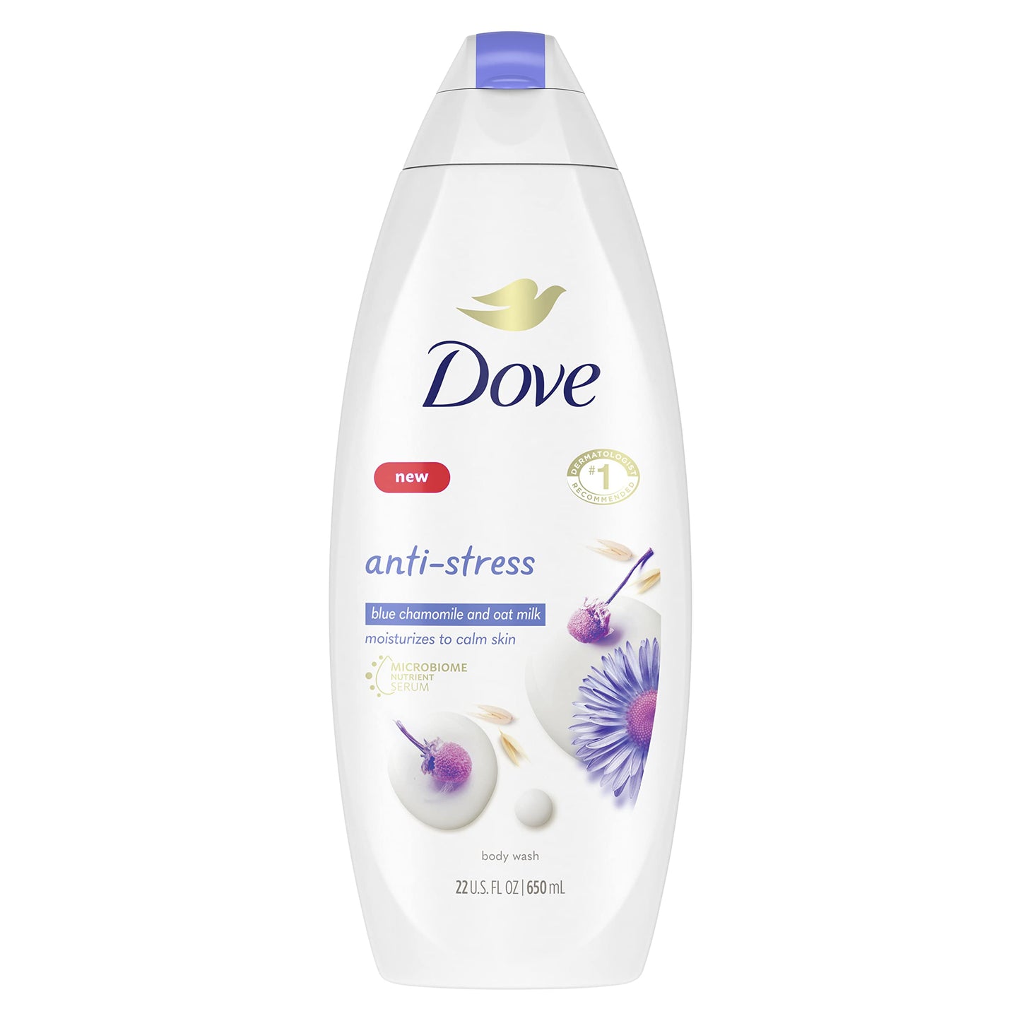 Dove Moisturizing Body Wash Sulphate Free Body Wash Moisturizes to Calm Skin Anti-Stress Body Cleanser with Blue Chamomile and oat milk scent 22 oz Beauty & Personal Care Dove