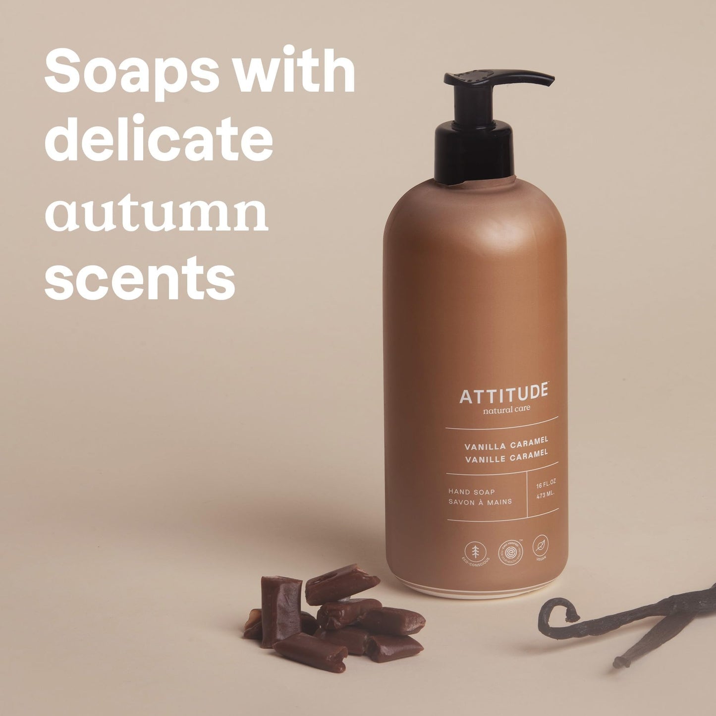 ATTITUDE Liquid Hand Soap, EWG Verified, Plant and Mineral-Based, Vegan Personal Care Products, Vanilla Caramel, 16 Fl Oz Beauty & Personal Care ATTITUDE