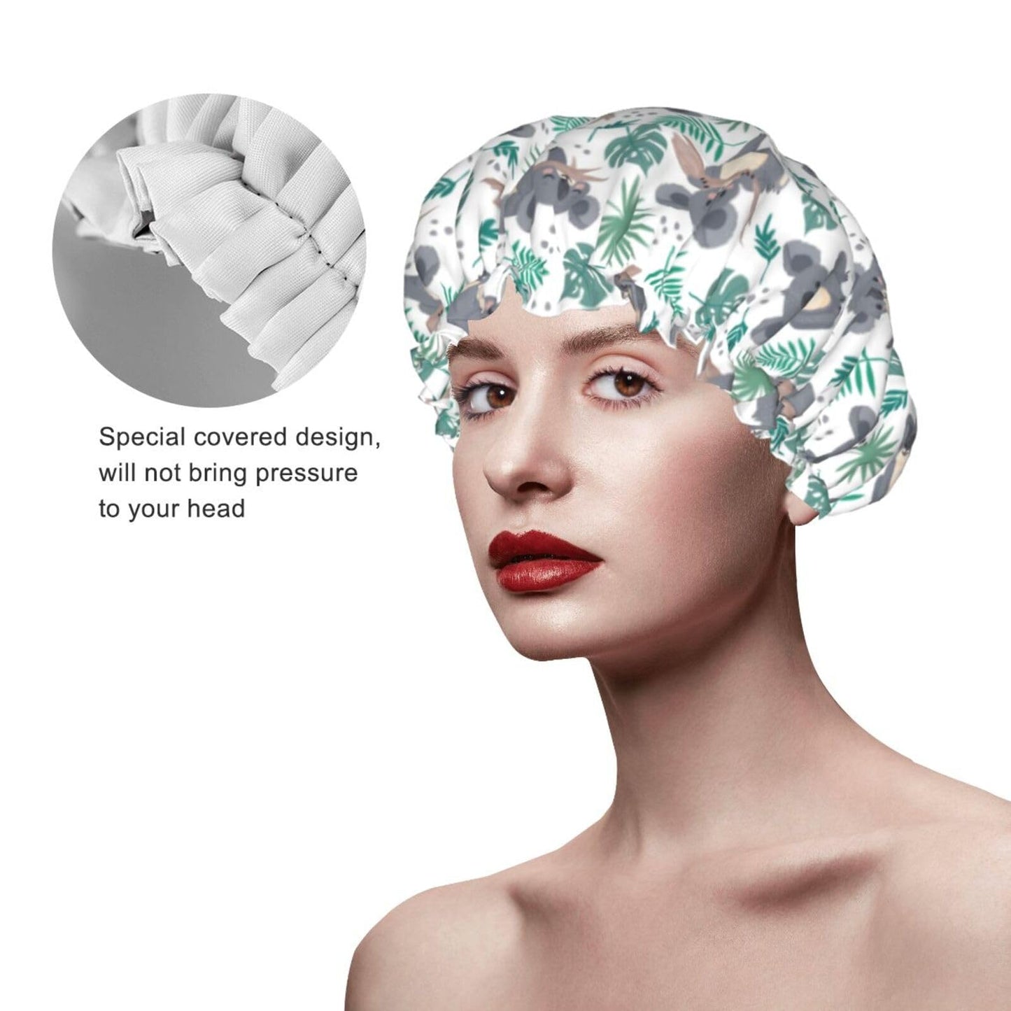 Funny Koala Shower Cap For Women Reusable Waterproof Double Layers Bath Cap Hair Protection Elastic Ladies Spa Salon Shower Hat Beauty and Personal Care YUZEKABZ