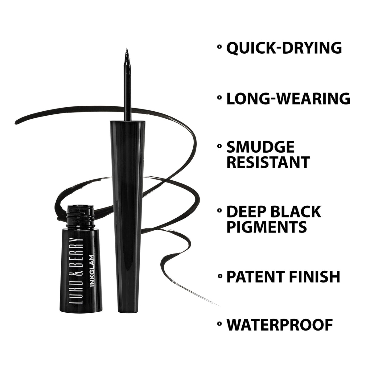 Lord and Berry Inkglam Eyeliner - Eye Makeup for Natural to Bold Looks - Waterproof Eyeliner with 24 Hour Wear - Shiny Finish - 1121 Black - 0.03 oz Beauty & Personal Care Lord & Berry