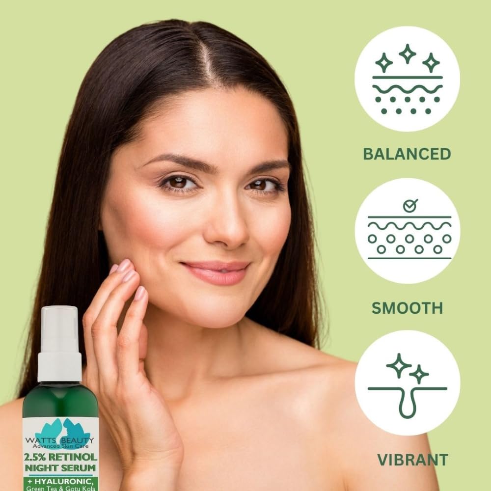 Watts Beauty 2.5% Retinol Serum Enhanced with 50% Hyaluronic Acid - Anti Aging Retinol for Fine Lines, Wrinkles, Blemishes, Large Pores & More - No Beauty & Personal Care Watts Beauty