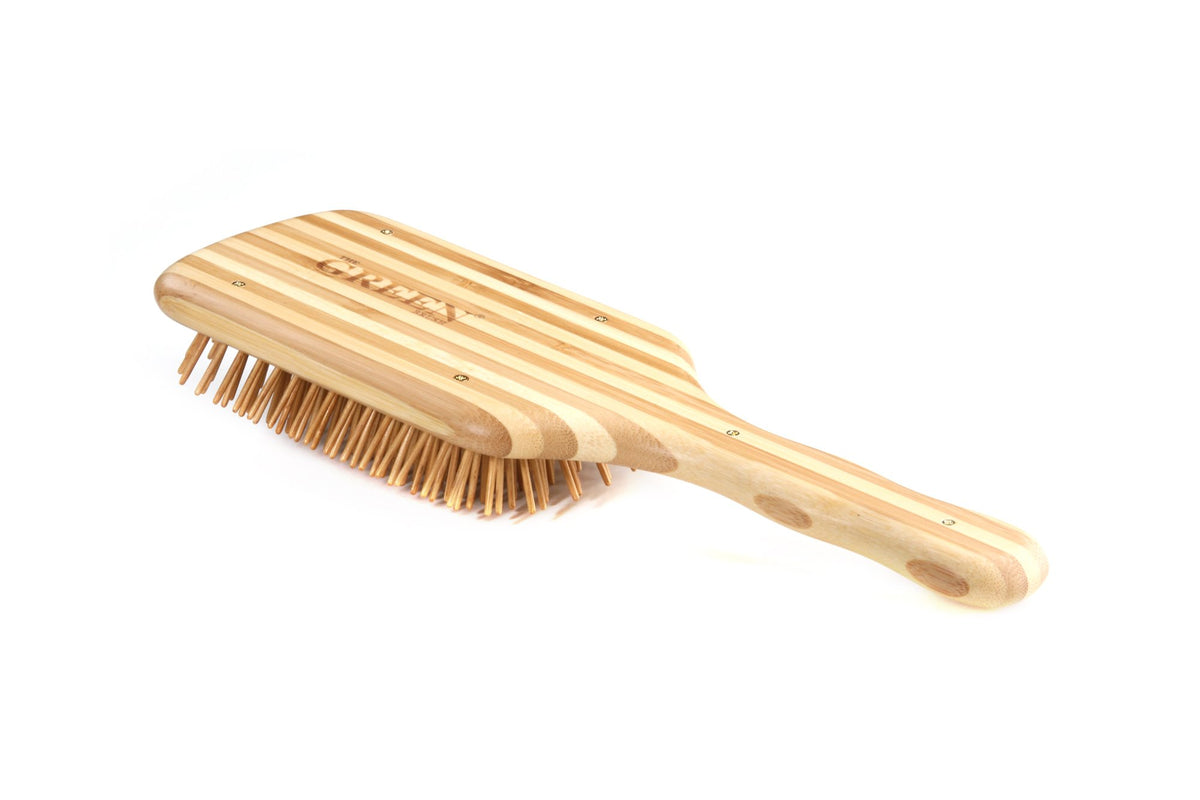 Bass Brushes | The Green Brush | Bamboo Pin + Bamboo Handle Hair Brush | Large Paddle