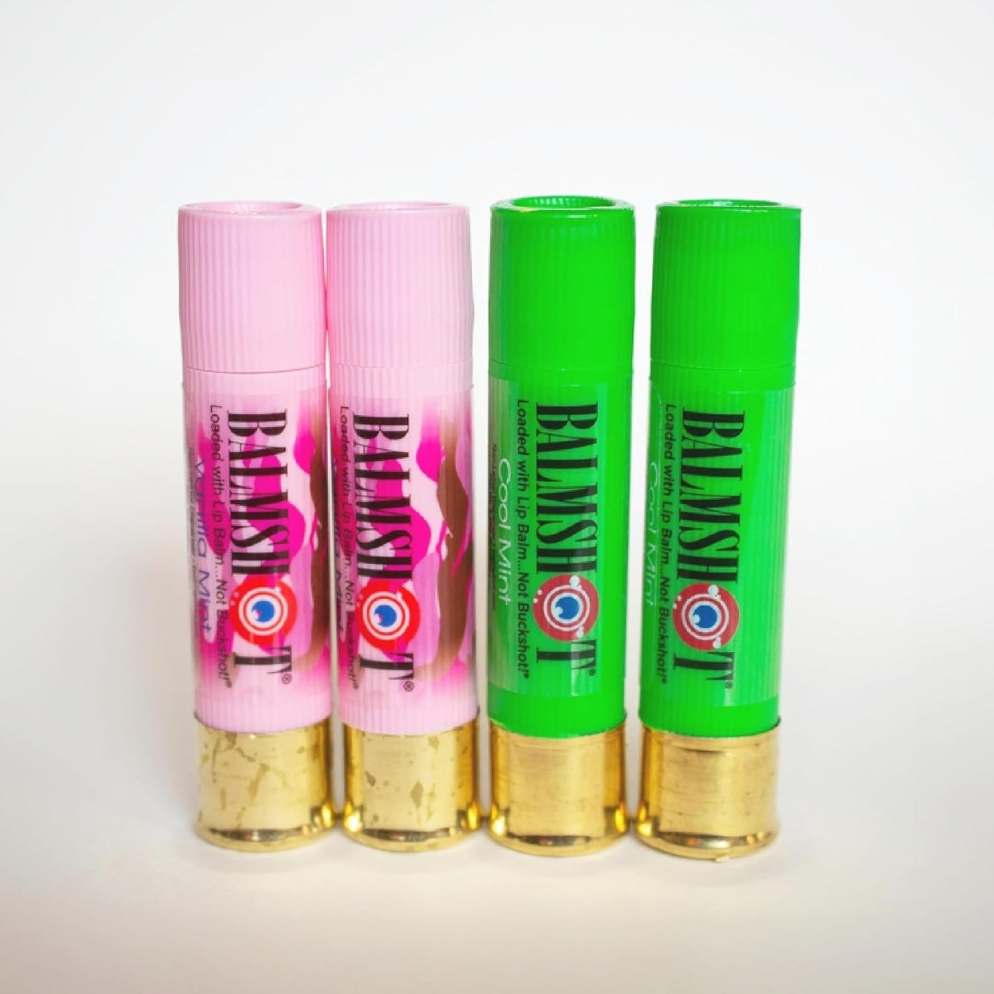 BALMSHOT Lip Balm 4-Pack - Minty Combo Variety Pack - (2) Cool Mint & (2) Vanilla Mint - SPF 15 Beeswax Chapstick Formula, 20-Gauge Brass Shotgun Beauty & Personal Care Balmshot