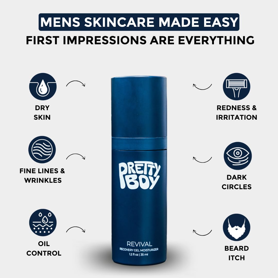 Prettyboy Face Revival Gel Moisturizer For Men & Fresh Start Gentle Face Cleanser Bundle, Hydrating Cream & Cleanser That Refreshes Dry Skin Beauty and Personal Care Prettyboy