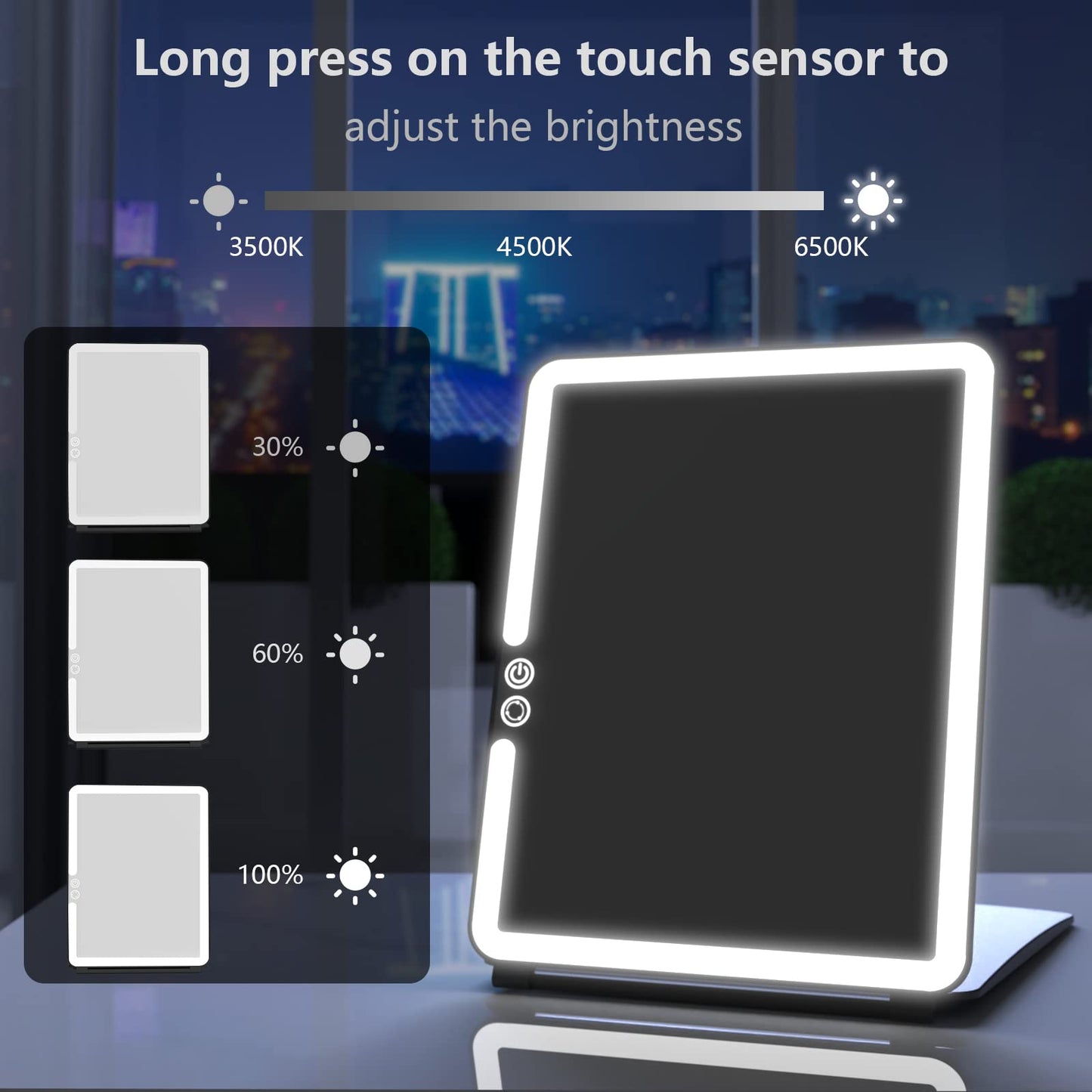 WEILY Portable Travel Mirror Makeup Mirror with 72 LED Lights, Touch Screen Three Colors Dimmable,Ultra Thin, 2000 mAh USB Rechargeable Foldable Beauty & Personal Care WEILY