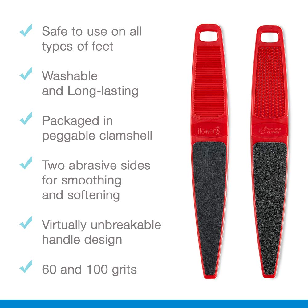 Flowery Original Swedish Clover Red Foot File, Pedicure Foot Scrubber, 60/100 Grit - RED Beauty & Personal Care Flowery