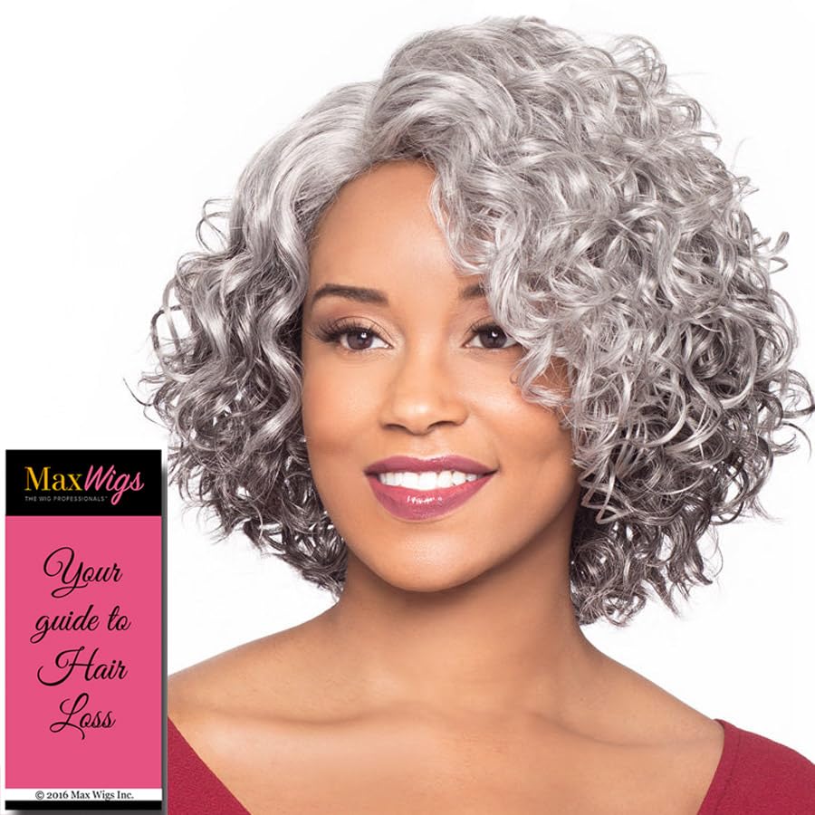 Foxy Silver Martina Wig Color 1B - 11" Long Curly Side Part Fusion Heat Resistant Synthetic J Part African American Average Cap Bundle Maxwigs