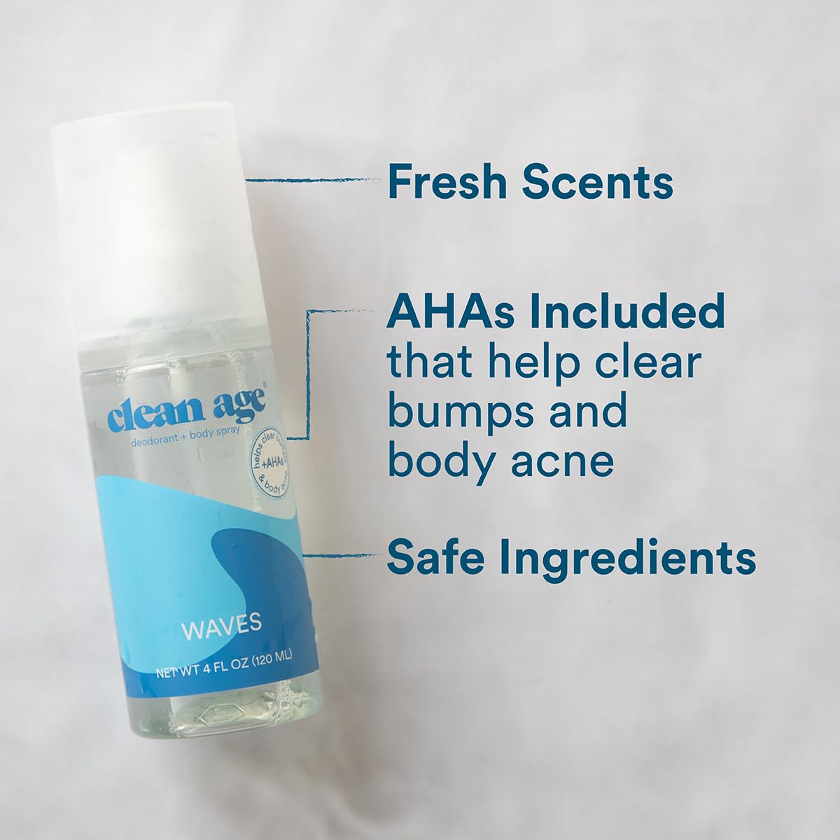 Clean Age - Aluminum Free Deodorant & Body Spray - Waves 4oz - Clean Deodorant and Body Spray for Teen Boys and Girls - With AHA For Body Acne Beauty and Personal Care CLEAN AGE