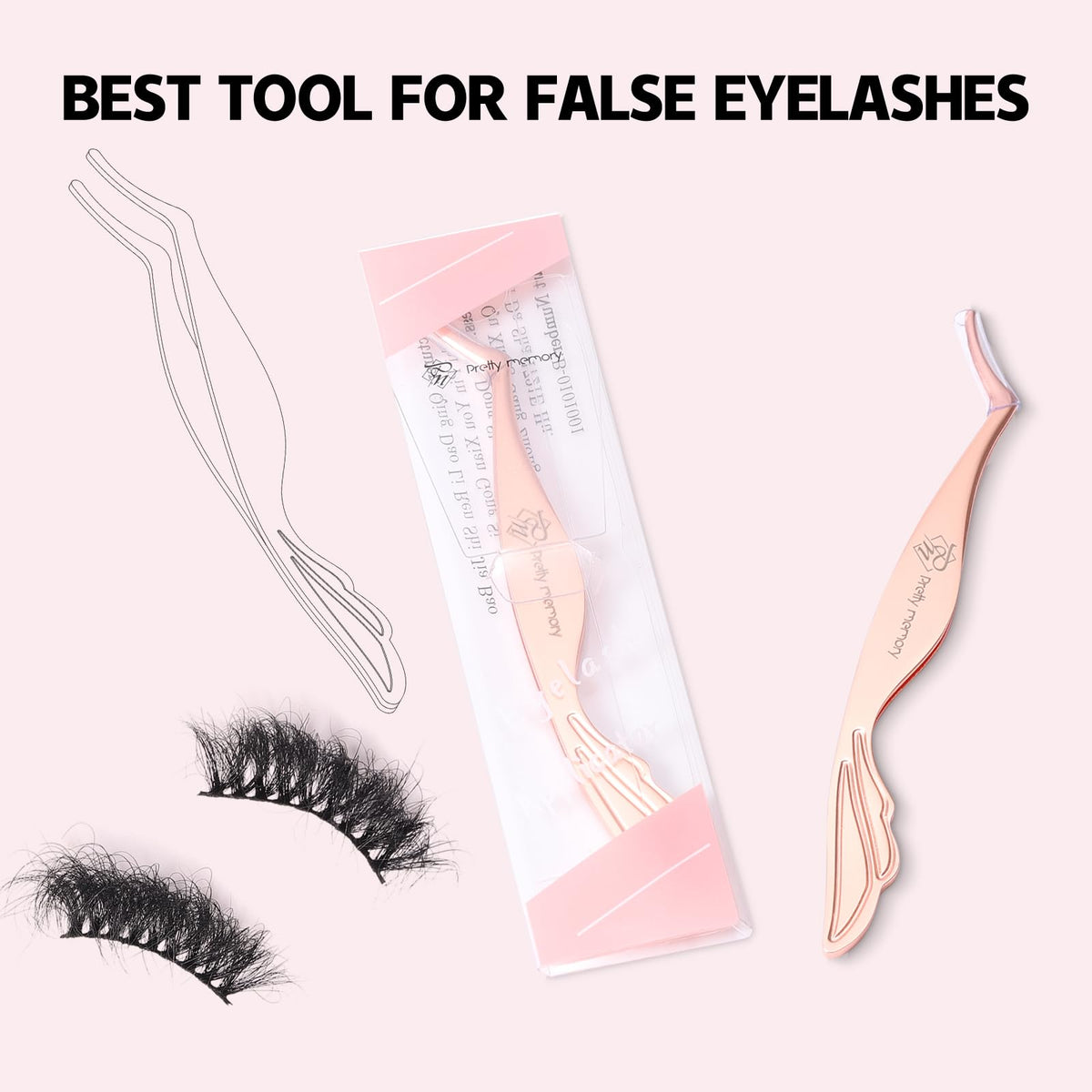 Pretty memory Eyelash Applicator Tool Stainless Steel Lash Tweezers Curved Eyelash Tweezers for Easy Lash Application and Removal, Rose Gold Beauty & Personal Care Pretty memory