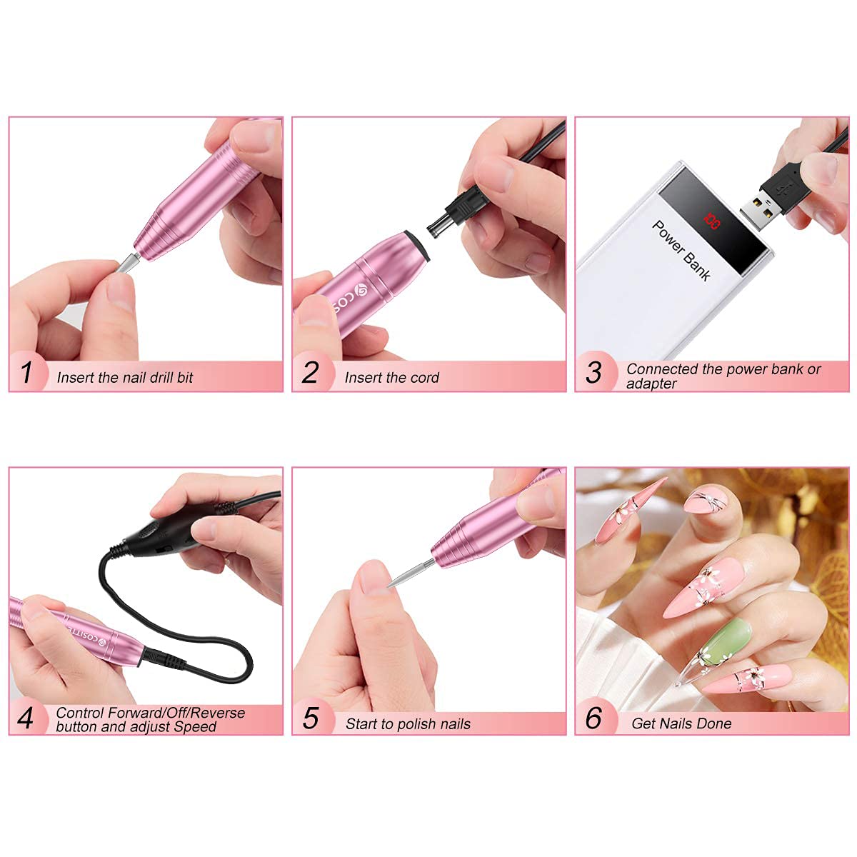 COSITTE Electric Nail Drill,USB Electric Nail Drill Machine for Acrylic Nail Kit,Portable Electric Nail File Polishing Tool Manicure Pedicure Kit Beauty & Personal Care COSITTE
