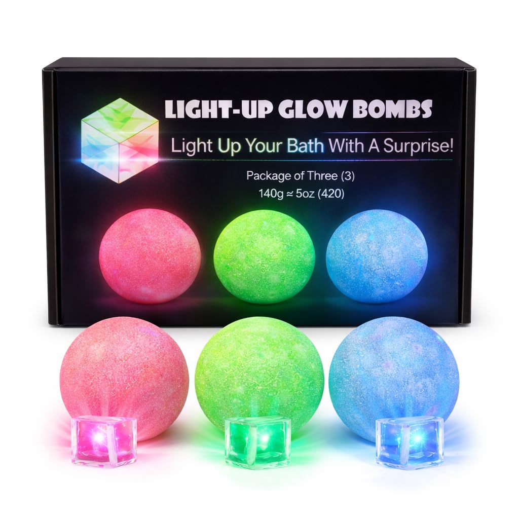 Light Up Glow Bath Bombs with Surprise Inside - Large 3-Pack Gift Set with Essential Oils & Relaxing, Skin-Moisturizing Spa Gifts for Women Beauty and Personal Care Biblebanz