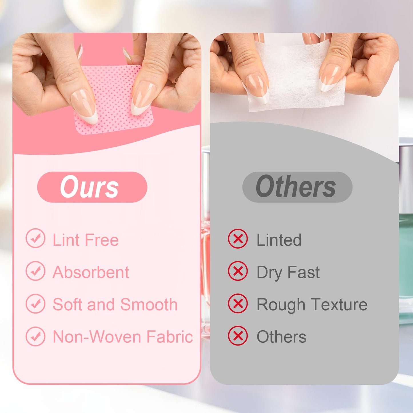 Lint Free Nail Wipes, Acetone Nail Polish Remover 1080PCS with Pump Dispenser, Gel Nail Polish Remover Pads Soft Non-woven Nail Wipes for Nail Polish Beauty and Personal Care Seonggong