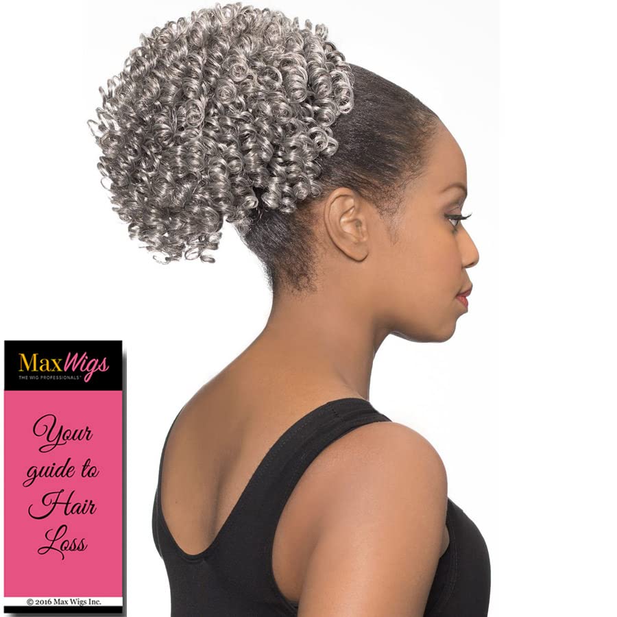 Foxy Silver DS014 Color 51 Light Gray Wigs Curly Medium Length Hairpiece Synthetic Drawstring Ponytail African American Womens Spiral Grey