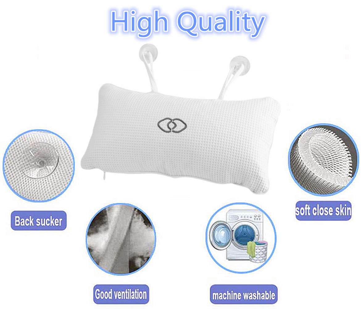 Qioni Bathtub Pillow, Non-Slip Bathtub Spa Pillow Bath Cushion Bathtub Pillow Head Neck Support with Suction Cups for Spa or Bath Beauty and Personal Care Qioni