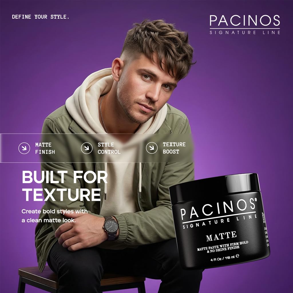 Pacinos Matte Hair Paste - Firm Hold, No Shine, Sculpting & Styling Wax, Long Lasting Definition & Texture, No Flakes, All Hair Types Beauty & Personal Care Pacinos