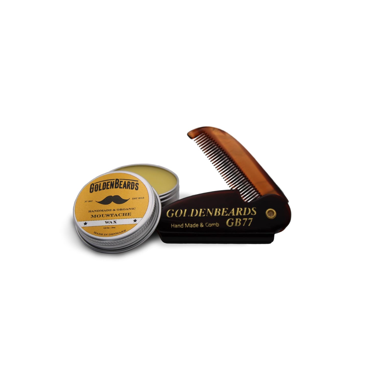 Golden Beards Mustache Wax with GB-77 Folding Comb - Organic & Natural Styling Wax for Men - Strong Hold, Vegan, Cruelty-Free Grooming Kit Beauty and Personal Care Golden Beards Kobenhavn BALM GROOMING OIL