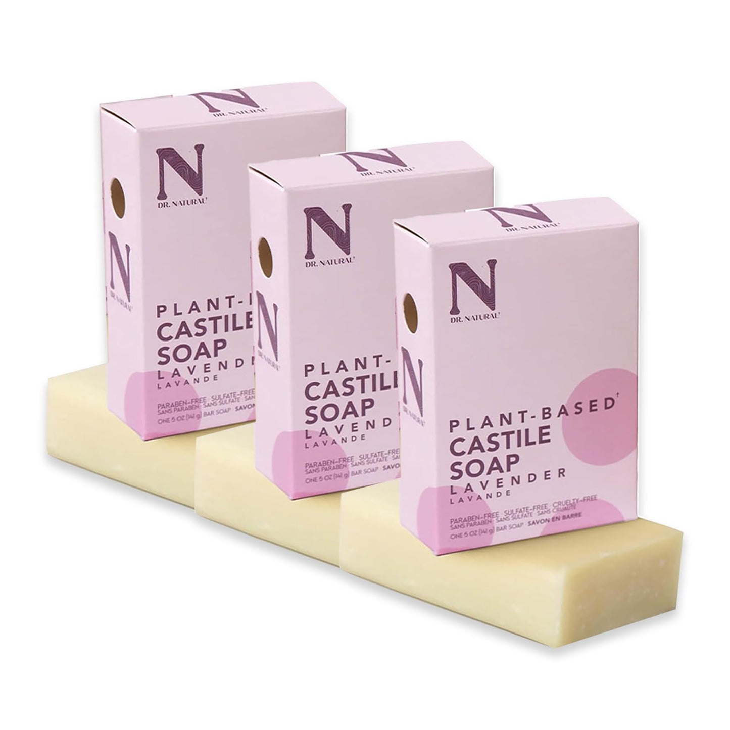 Dr. Natural Castile Bar Soap - Multipurpose Soap Bar with Anti-Acne Properties - For Face, Body and Hair - Sensitive Skin Body Wash - Lavender - 3 pc Beauty & Personal Care Dr. Natural