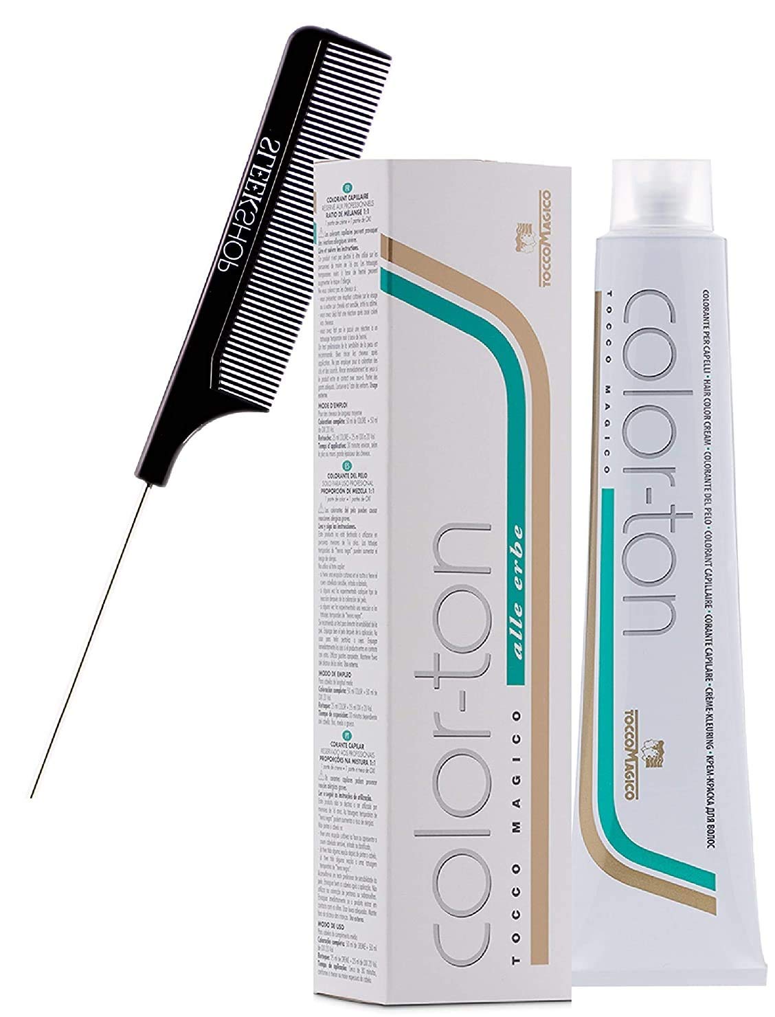 Tocco Magico Color-Ton Alle Erbe Permanent Hair Color Cream (w/Sleek Steel Pin Rat Tail Comb) Haircolor Dye Creme (7A / 7.52) Beauty & Personal Care Tocco Magico