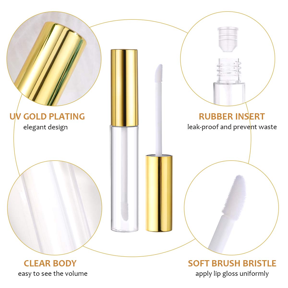 10pcs 10ml Lip Gloss Tubes Bulk with Wand Empty Plastic Lipstick Bottles Lip Gloss Container Cosmetic Supplies for Lipstick Samples DIY (Golden) Beauty & Personal Care Lurrose