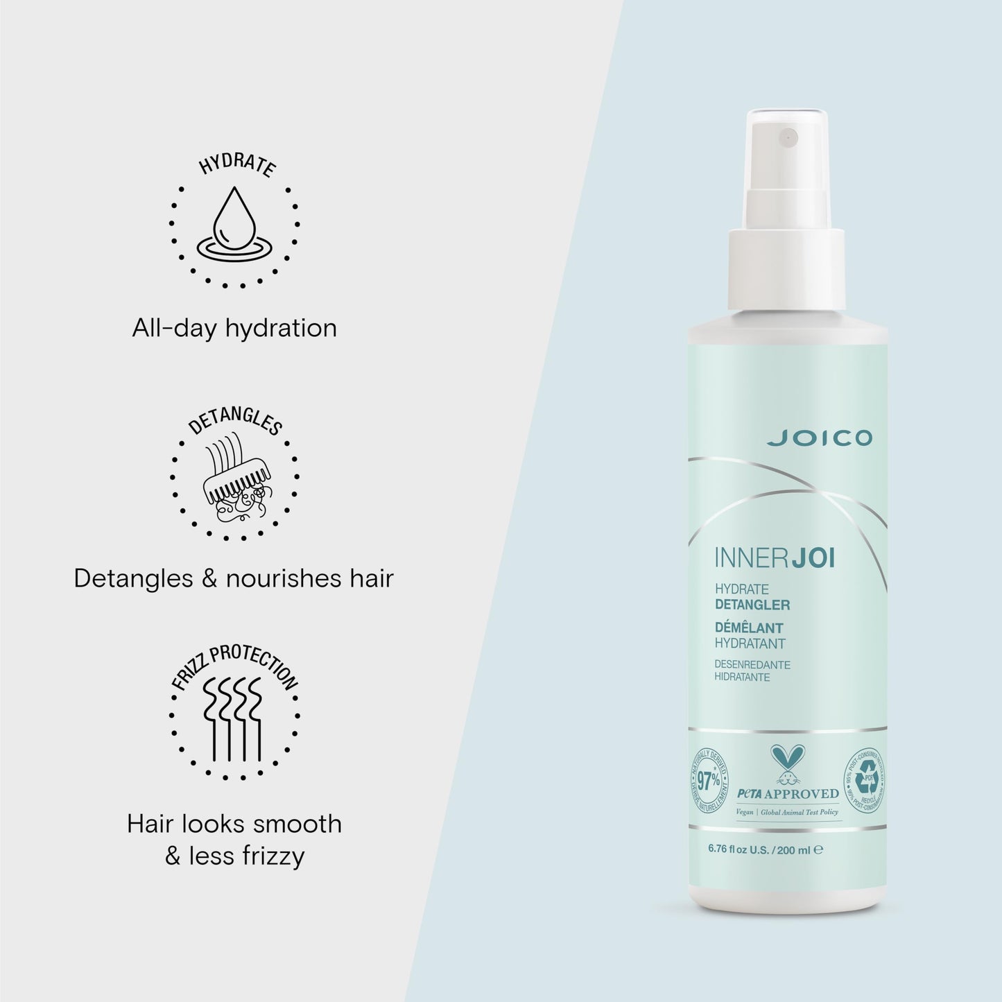 Joico InnerJoi Hydrate Detangler | For Dry Tangled Hair | Sulfate & Paraben Free | Naturally-Derived Vegan Formula | 6.7 oz Beauty & Personal Care Joico