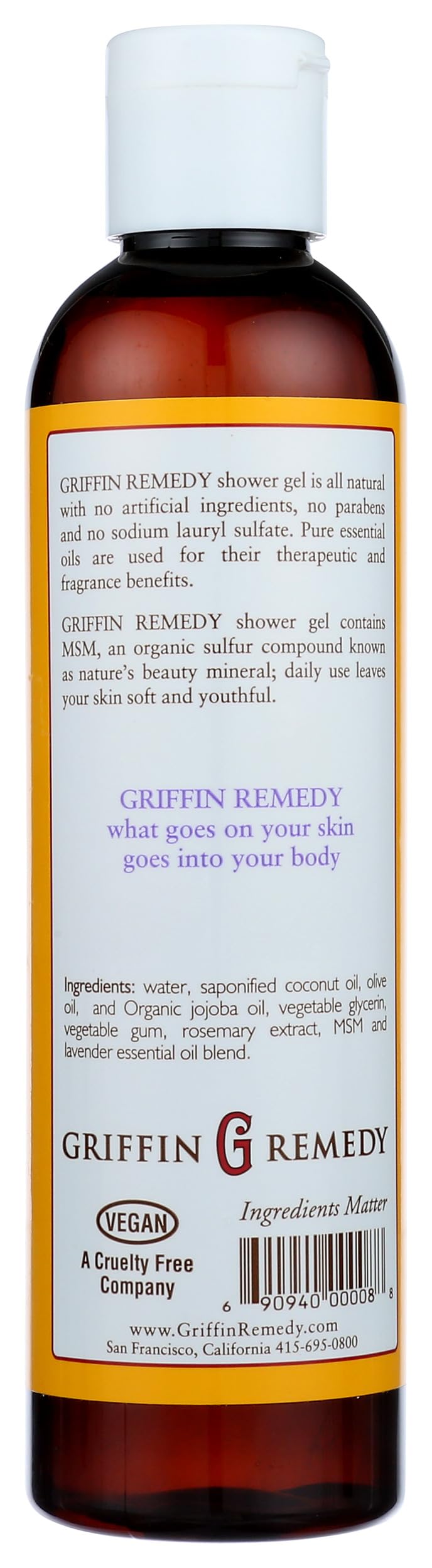 Griffin Remedy Shower Gel - All-Natural Calming Lavender Essential Oils and Organic MSM, Aromatherapy, Paraben Free, Sulfate Free 8 fl oz, 1 count Beauty & Personal Care Griffin Remedy