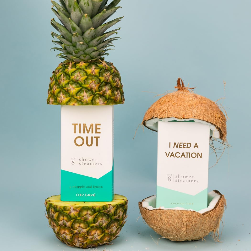 Aromatherapy Shower Steamers - Time Out - Pineapple Lemon, Set of 8 - Vegan, Cruelty-Free, Made in USA - Paraben, Sulfate & Phthalate-Free - Funny Beauty and Personal Care Chez Gagné
