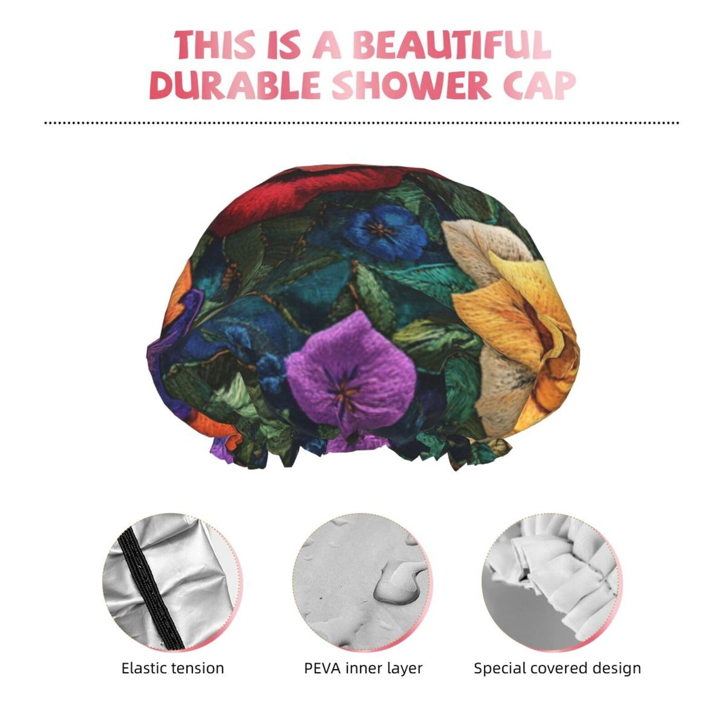 patchwork patterns Reusable shower cap - double-layer waterproof, elastic, environmentally friendly daily use shower cap Beauty and Personal Care OIBNKCN