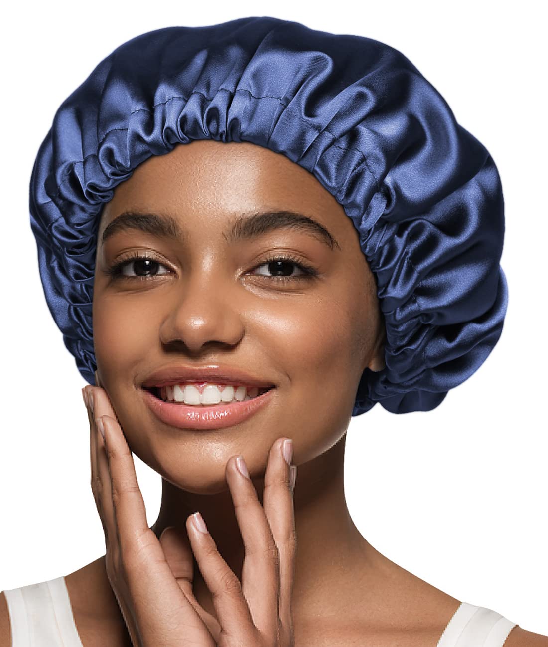 Satin Bonnet Silk Bonnet Sleep Cap for Women Large Adjustable Satin Hat Navy Beauty and Personal Care Alnorm