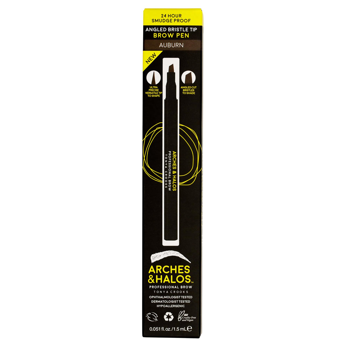 Arches and Halos Angled Bristle Tip Waterproof Brow Pen - Water Based and Smudge Proof Eyebrow Pencil - Extended Wear - Auburn - 0.051 oz