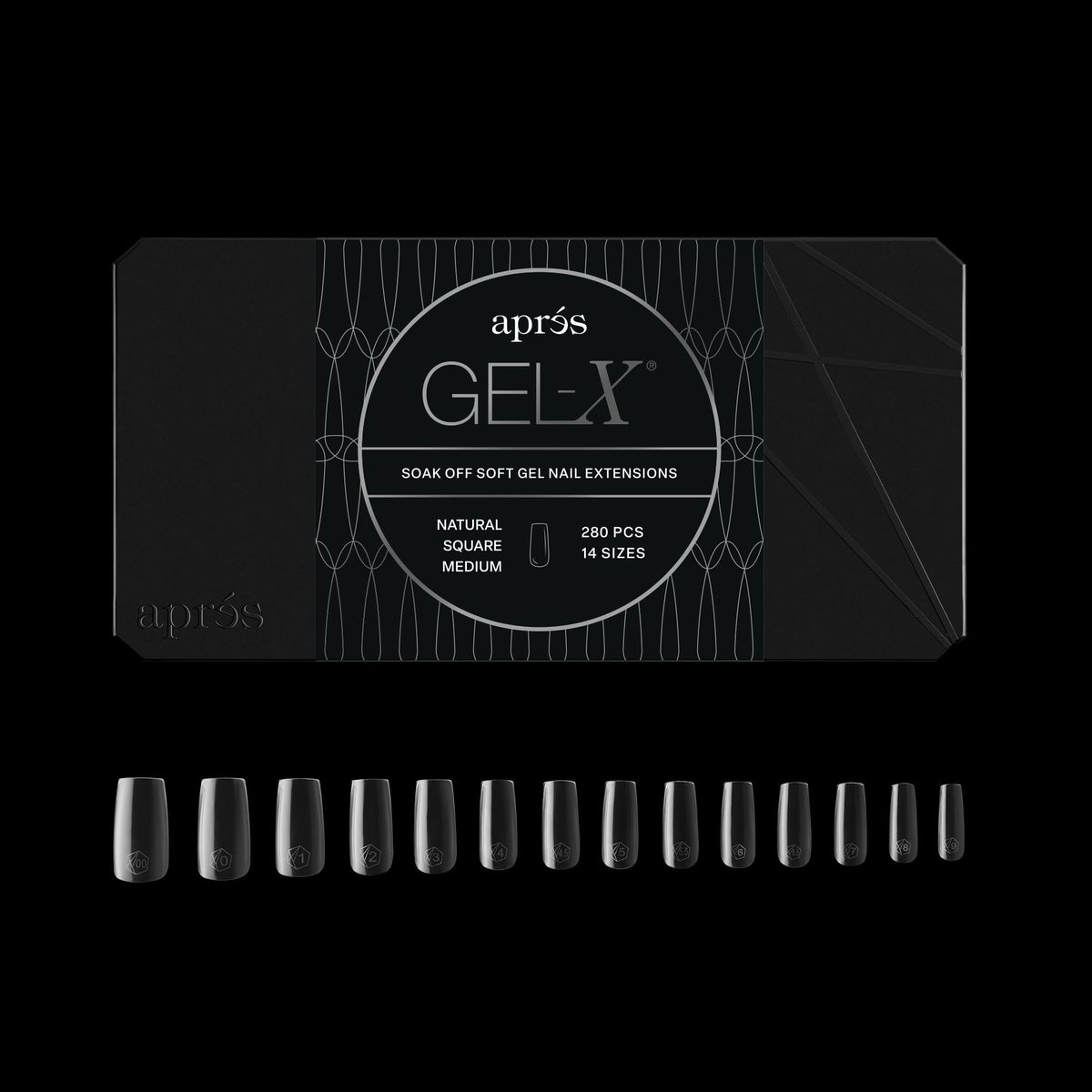 Aprés Gel-X® Square Box of Nail Tips | 280 Gel-X Tips, Soft Tips, 14 Sizes 00-9 | Half-sizes Included (Natural Square Medium, 280 Count)