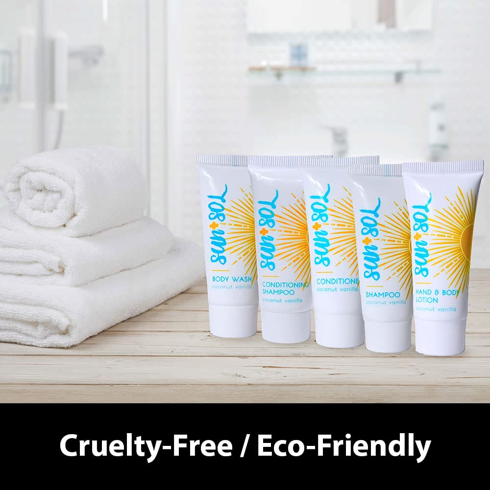 World Amenities Sun + Sol Bulk Refreshing Soap Bar With Warm Coconut & Vanilla Fragrances, Sachet Wrapped Travel Size Toiletries, Mini Hotel Beauty & Personal Care World Amenities