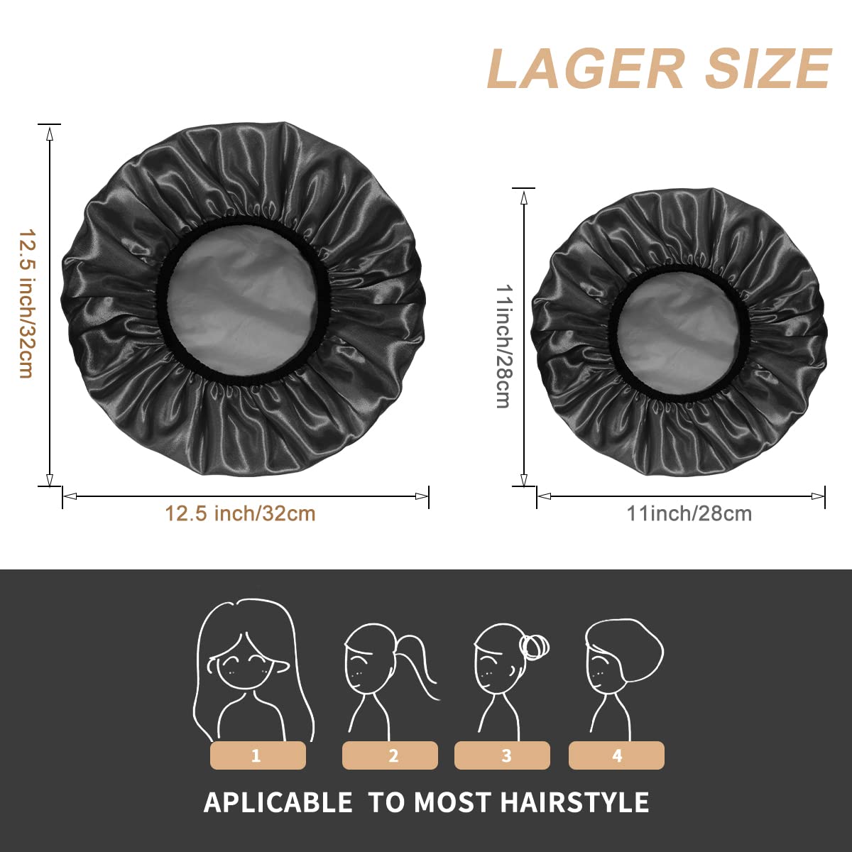 Aquior Shower Cap, Extra Large Shower Cap for Men, Satin EVA Double Layer Waterproof Reusable Hair Cap for Women Long Hair(All Black 4 Pack) Beauty & Personal Care Aquior