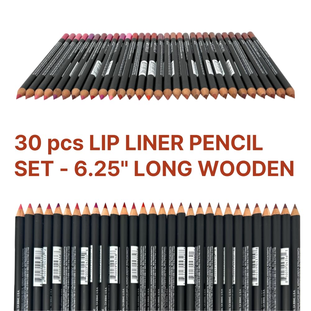 30 pcs Lip Liner Pencil Set, High Pigmented Lip Makeup, Long-wearing, Deep and Rich in Color, Enhance Lip Volume, 6.25 inches Long Wooden Pencil Beauty & Personal Care BLOOM IN BOX