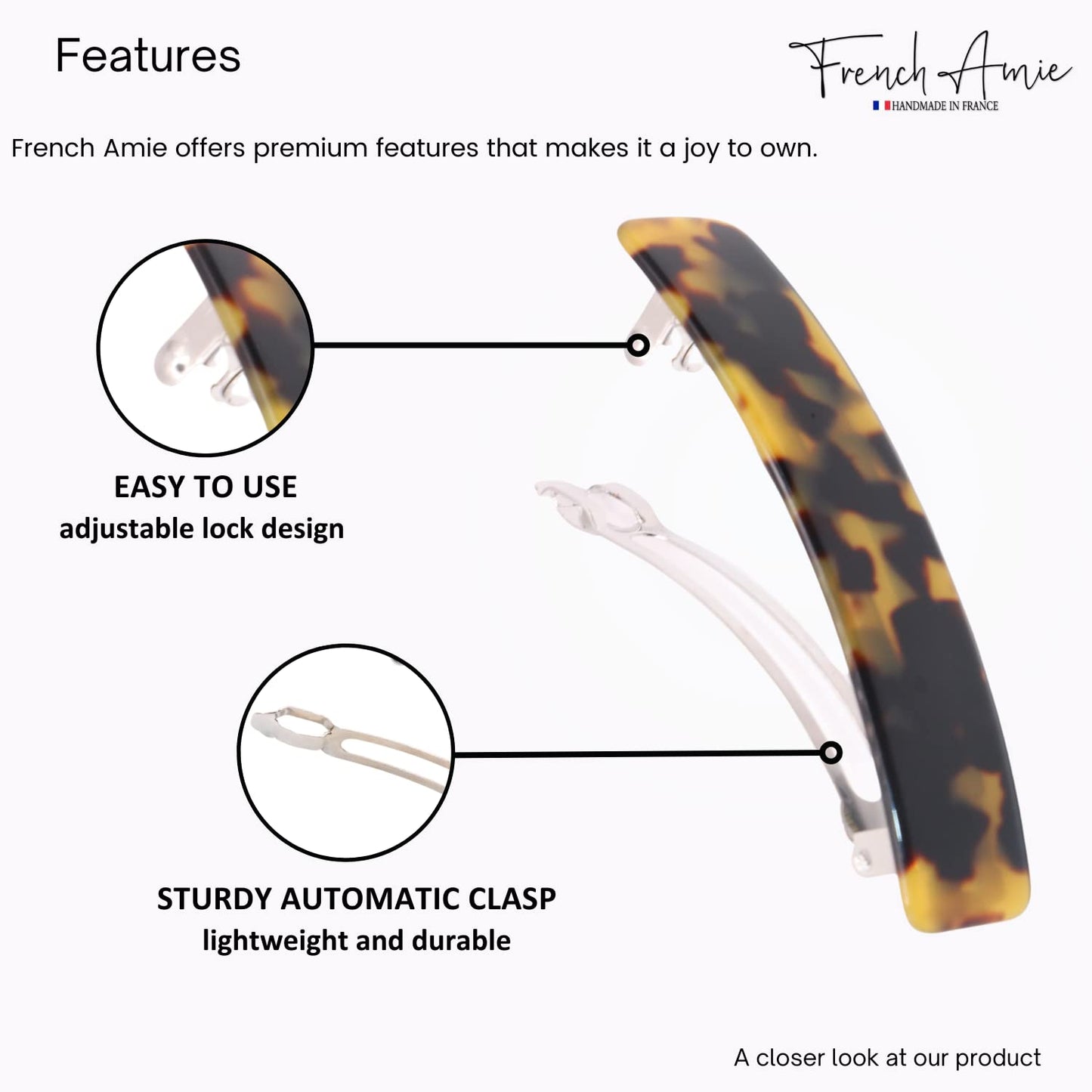 French Amie Oblong Handmade 3.5" Celluloid No Slip Hair Clip Barrette for Women, Made in France (Tokyo Shell) Beauty & Personal Care French Amie