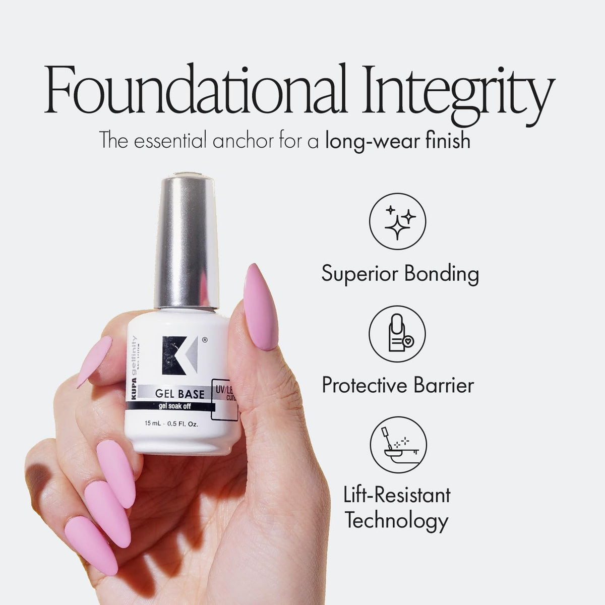 KUPA GelFinity Gel Base Coat, Superior Adhesive Bond for Long-Lasting Nail Polish, Professional UV/LED Soak-Off Foundation 0.5 Fl Oz