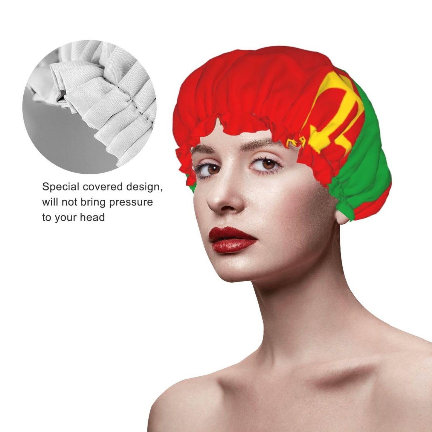 Transnistria Flag Prints Shower Cap Double Layer Lined Waterproof Bathing Shower Hat Beauty and Personal Care Hayyett