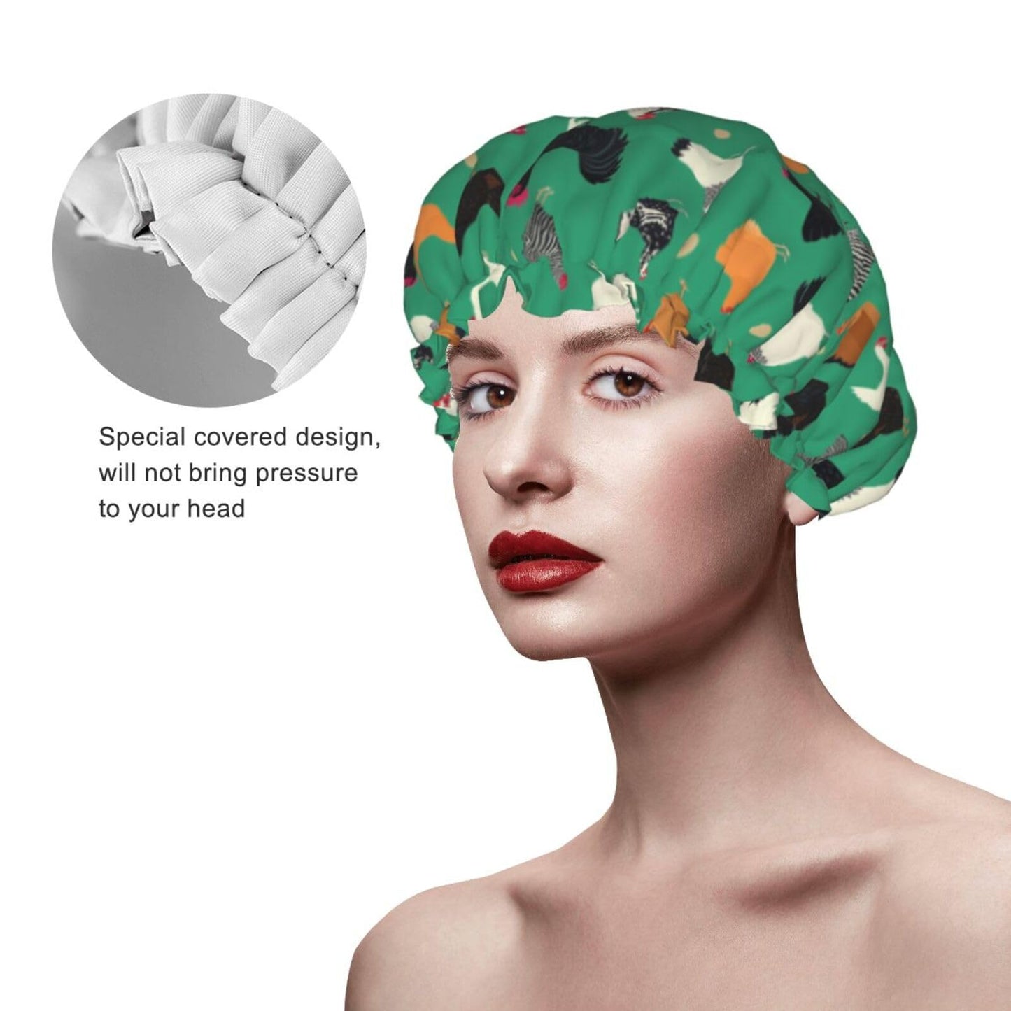 Funny Chickens Shower Cap For Women Reusable Waterproof Double Layers Bath Cap Hair Protection Elastic Ladies Spa Salon Shower Hat Beauty and Personal Care YUZEKABZ