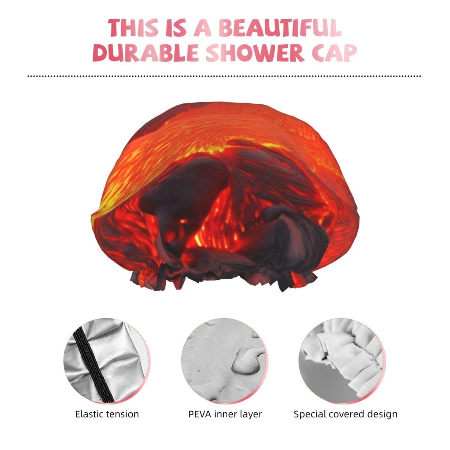 Red Lava Shower Cap for Women Men Large Reusable Shower Bonnet Double-Layer Waterproof Bath Caps Elastic Band Hair Hat for All Hairstyles Beauty and Personal Care BWLHJKE