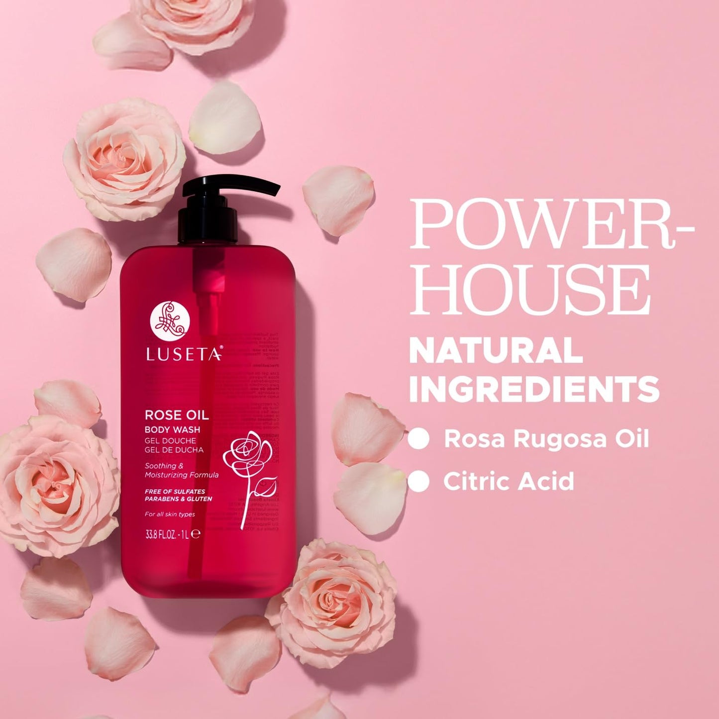 Luseta Rose Oil Body Wash Hydrating Moisturizing Shower Gel Cleansing and Nourishing for Dry Skin for Women & Men Sulfate-Free 33.8oz Beauty & Personal Care L LUSETA