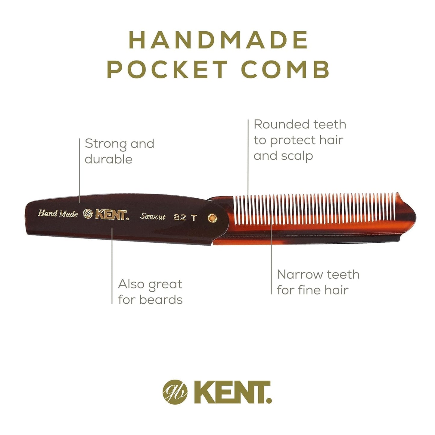 Kent Set Men's Hair Pocket Combs, 81T X-Small, OT All Fine Tooth, 82T Fine Tooth Folding Comb. Best Hair, Beard and Mustache Grooming Kit for Travel Beauty and Personal Care KENT