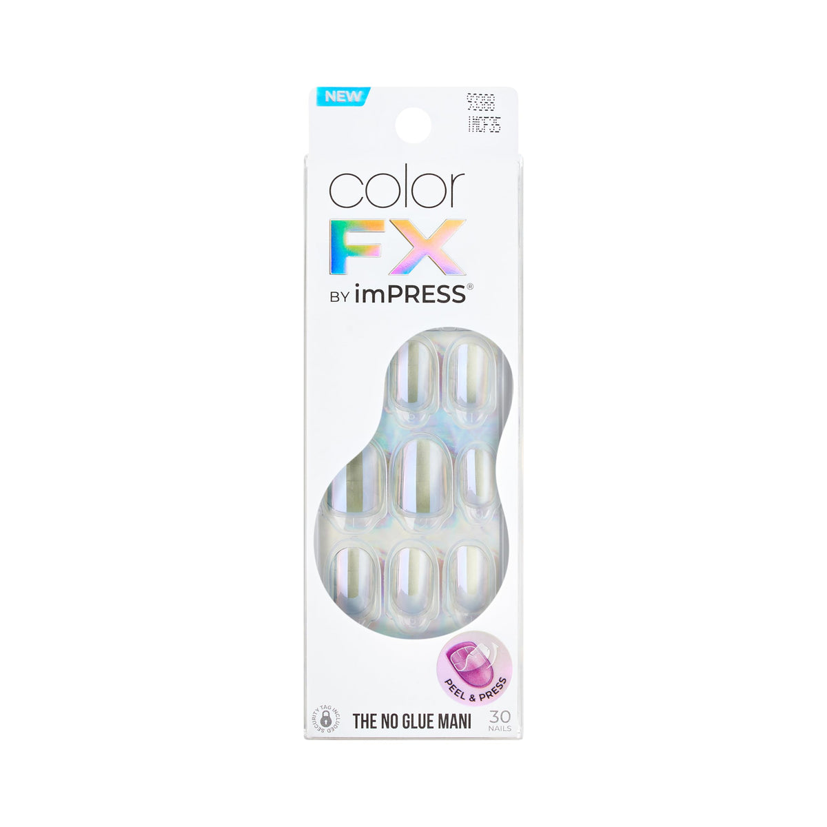 Kiss colorFX by Impress Press On Nails, Sour Love, 30 No Glue Peel and Stick Nails Kit with IMPROVED Adhesive, Silver Short Oval Pearlescent Effect