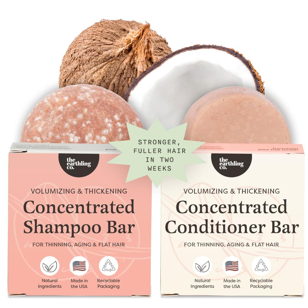 The Earthling Co. Volumizing Shampoo & Conditioner Bar Set For Thickening, Fullness, Strength, and Growth - Sulfate, SIlicone, Paraben Free for Thin Beauty & Personal Care The Earthling Co.